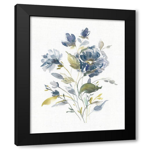 Linen Botanical Navy I Black Modern Wood Framed Art Print with Double Matting by Robinson, Carol