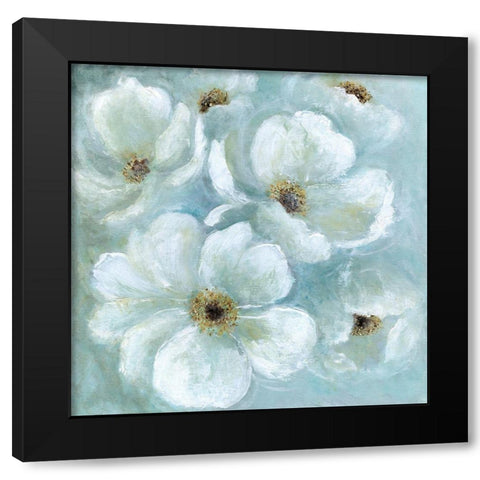 Soft Blue Blossoms Black Modern Wood Framed Art Print with Double Matting by Tava Studios