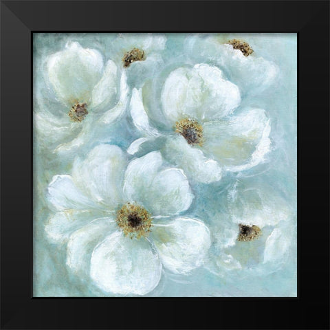 Soft Blue Blossoms Black Modern Wood Framed Art Print by Tava Studios