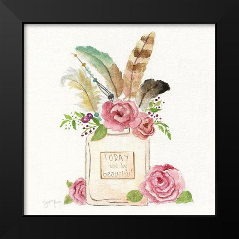 Boho Bouquet I Black Modern Wood Framed Art Print by Tava Studios