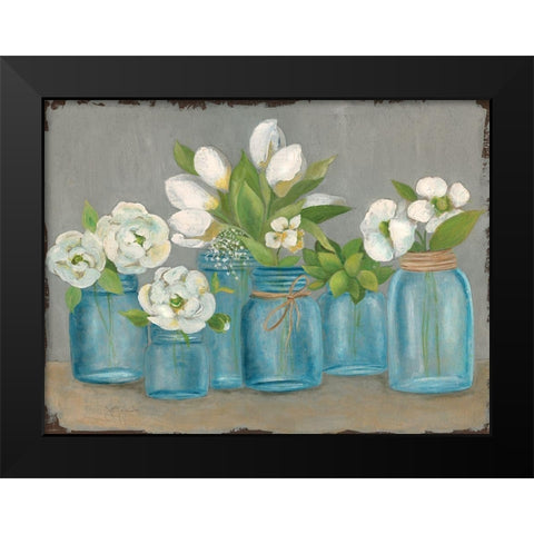 Mason Jar Still Life Black Modern Wood Framed Art Print by Tava Studios