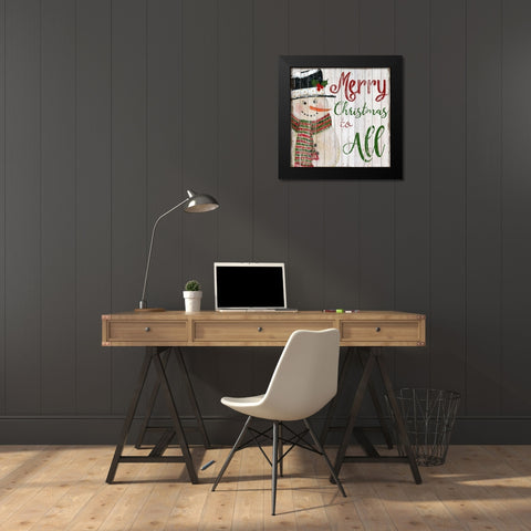 Merry Snowman Black Modern Wood Framed Art Print by Tava Studios