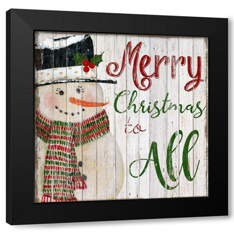 Merry Snowman Black Modern Wood Framed Art Print with Double Matting by Tava Studios