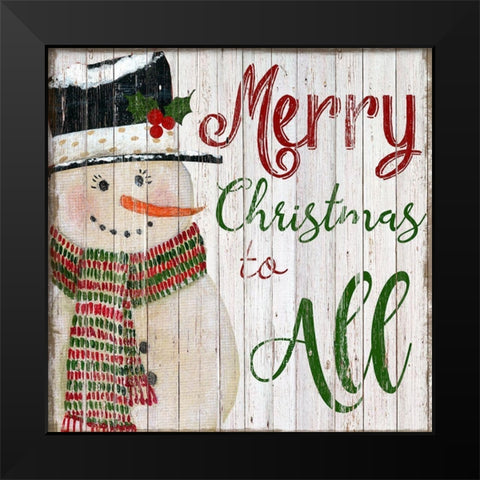 Merry Snowman Black Modern Wood Framed Art Print by Tava Studios