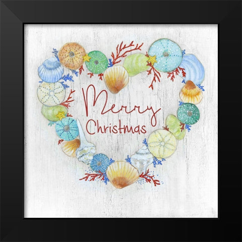 Merry Christmas Shell Wreath Black Modern Wood Framed Art Print by Tava Studios