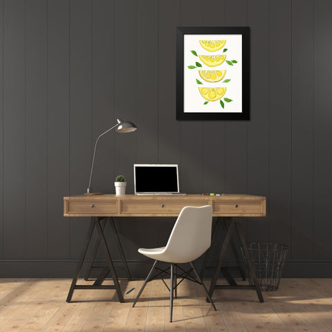 Lemon Slices Black Modern Wood Framed Art Print by Tava Studios