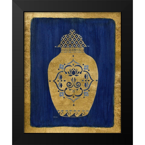 Sapphire and Gold Urn I Black Modern Wood Framed Art Print by Tava Studios