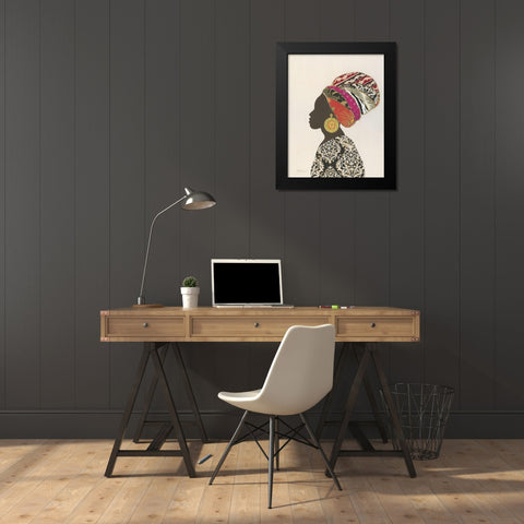African Silhouette Woman II Black Modern Wood Framed Art Print by Tava Studios