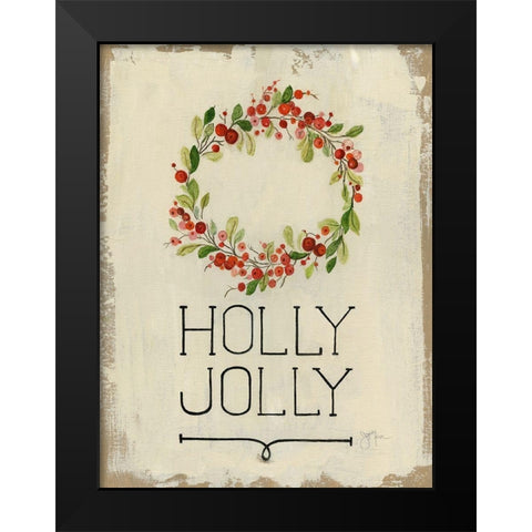 Holly Jolly Black Modern Wood Framed Art Print by Tava Studios