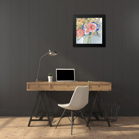 Peach Metallic Bling Black Modern Wood Framed Art Print by Tava Studios