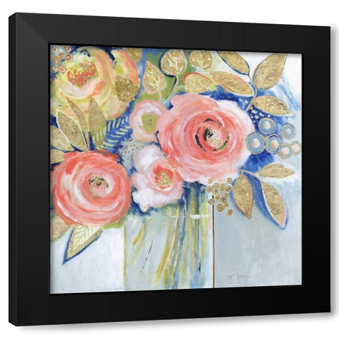 Peach Metallic Bling Black Modern Wood Framed Art Print with Double Matting by Tava Studios