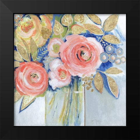 Peach Metallic Bling Black Modern Wood Framed Art Print by Tava Studios