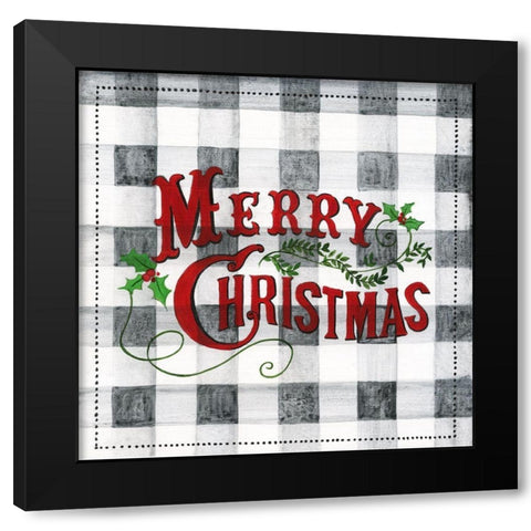 Merry Christmas Buffalo Check Black Modern Wood Framed Art Print with Double Matting by Tava Studios