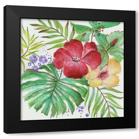 Tropical Blooms Black Modern Wood Framed Art Print with Double Matting by Tava Studios