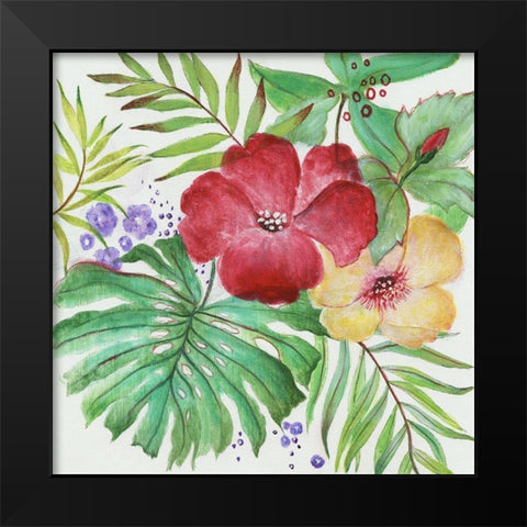 Tropical Blooms Black Modern Wood Framed Art Print by Tava Studios