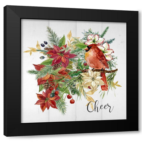 Holiday Poinsettia Cheer Black Modern Wood Framed Art Print with Double Matting by Finn, Livi