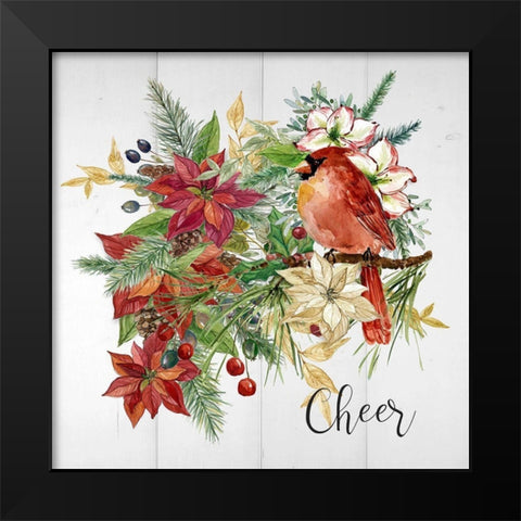 Holiday Poinsettia Cheer Black Modern Wood Framed Art Print by Finn, Livi