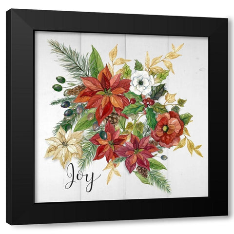 Holiday Poinsettia Joy Black Modern Wood Framed Art Print with Double Matting by Finn, Livi