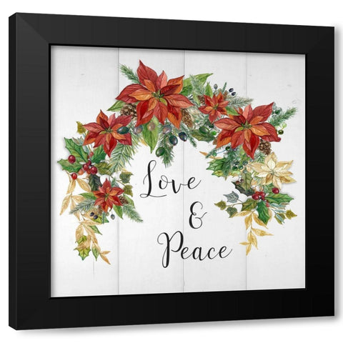 Holiday Poinsettia Love And Peace Black Modern Wood Framed Art Print with Double Matting by Finn, Livi