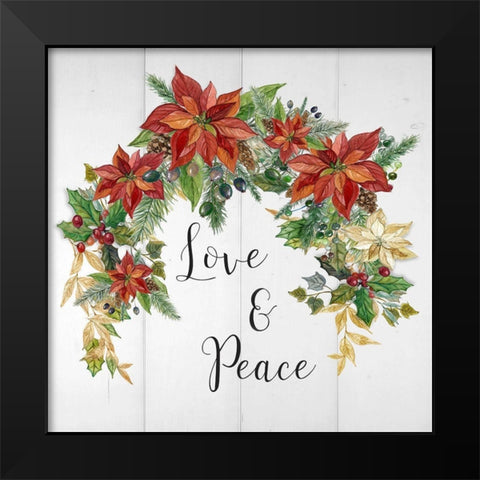 Holiday Poinsettia Love And Peace Black Modern Wood Framed Art Print by Finn, Livi