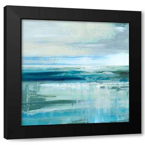 Abstract Sea and Teal Black Modern Wood Framed Art Print with Double Matting by Nan