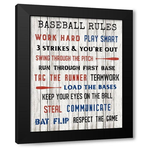 Baseball Rules Black Modern Wood Framed Art Print by Carpentieri, Natalie