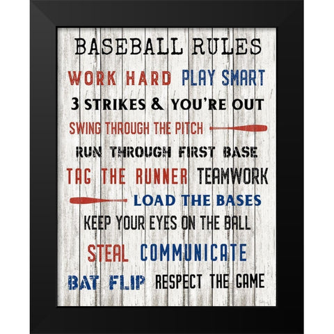 Baseball Rules Black Modern Wood Framed Art Print by Carpentieri, Natalie