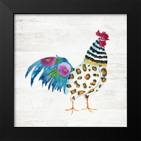 Funky Rooster Black Modern Wood Framed Art Print by Tava Studios