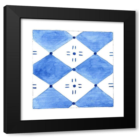 Blue Wash Tile IV Black Modern Wood Framed Art Print with Double Matting by Tava Studios