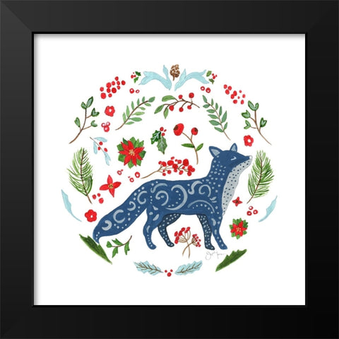 Christmas Folk Fox Black Modern Wood Framed Art Print by Tava Studios