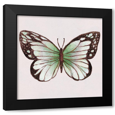 Emerald Butterly II Black Modern Wood Framed Art Print with Double Matting by Tava Studios