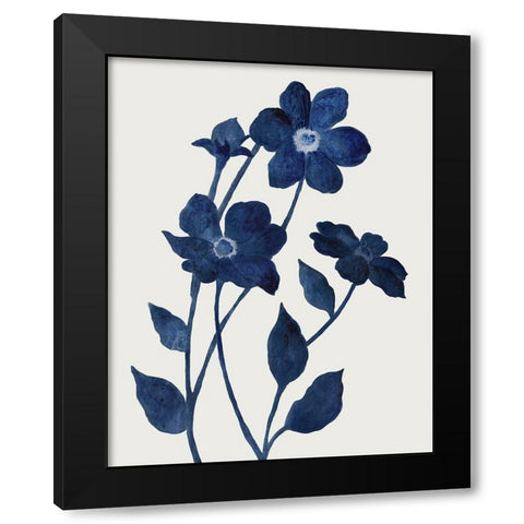 Indigo Bloom II Black Modern Wood Framed Art Print with Double Matting by Tava Studios