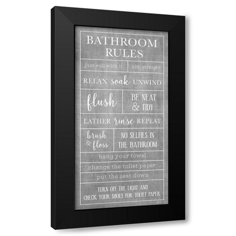 Rules of the Bathroom Black Modern Wood Framed Art Print by Carpentieri, Natalie