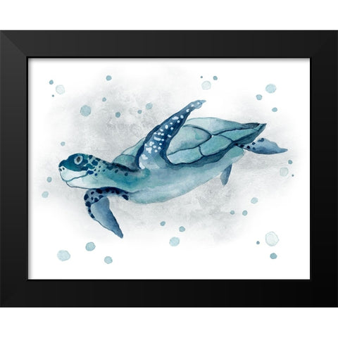 Blue Turtle II Black Modern Wood Framed Art Print by Tava Studios