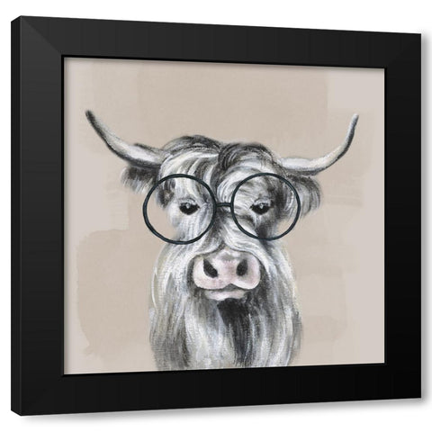Neutral Cow Glasses Black Modern Wood Framed Art Print by Tava Studios