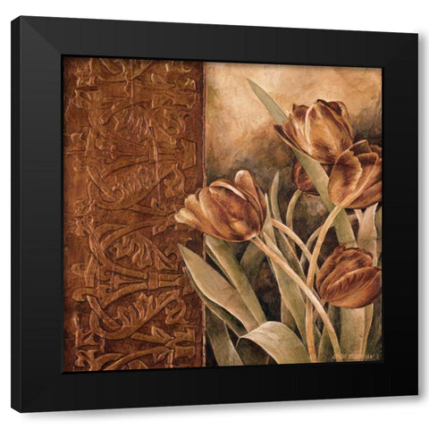 Copper Tulips I Black Modern Wood Framed Art Print with Double Matting by Thompson, Linda