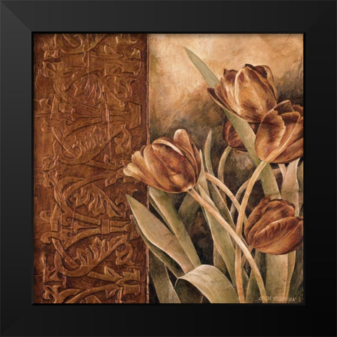 Copper Tulips I Black Modern Wood Framed Art Print by Thompson, Linda