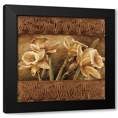 Golden Daffodils I Black Modern Wood Framed Art Print by Thompson, Linda