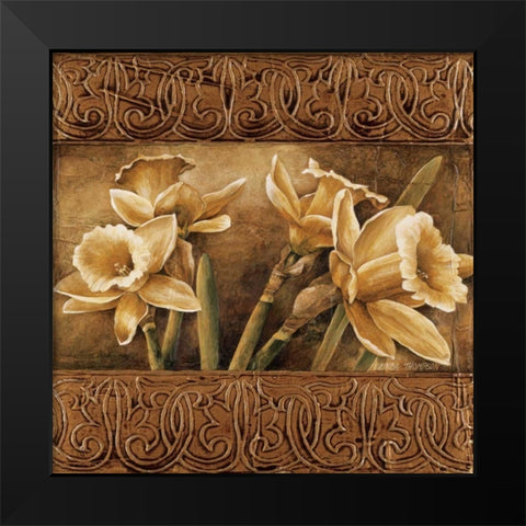 Golden Daffodils I Black Modern Wood Framed Art Print by Thompson, Linda