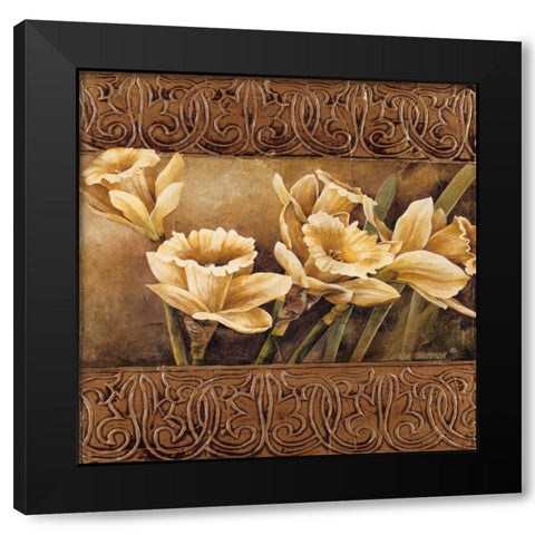 Golden Daffodils II Black Modern Wood Framed Art Print with Double Matting by Thompson, Linda