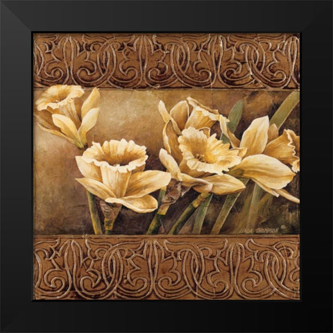 Golden Daffodils II Black Modern Wood Framed Art Print by Thompson, Linda