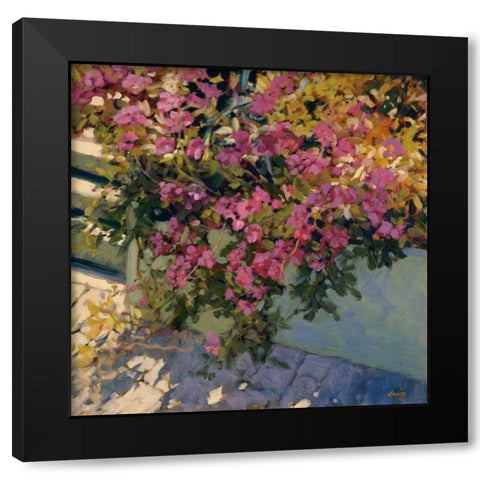 Steps and Summer Flowers Black Modern Wood Framed Art Print with Double Matting by Craig, Philip