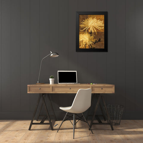 Golden Mums II Black Modern Wood Framed Art Print by Mallett, Keith