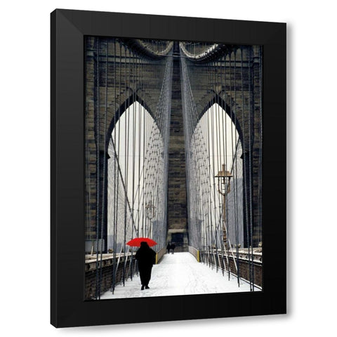 Brooklyn Bridge Meets Red Black Modern Wood Framed Art Print with Double Matting by Cahill, Michael
