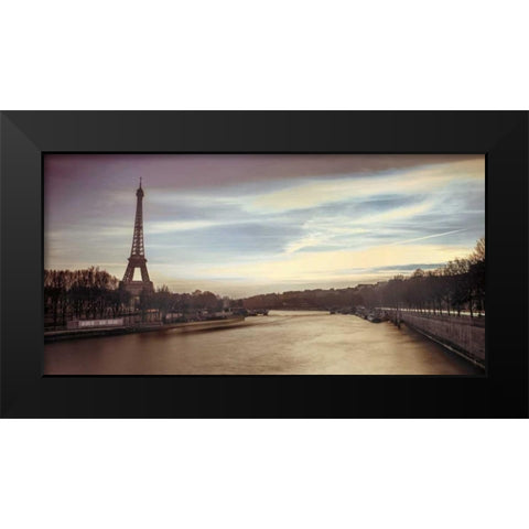 Paris Sunset Black Modern Wood Framed Art Print by Frank, Assaf
