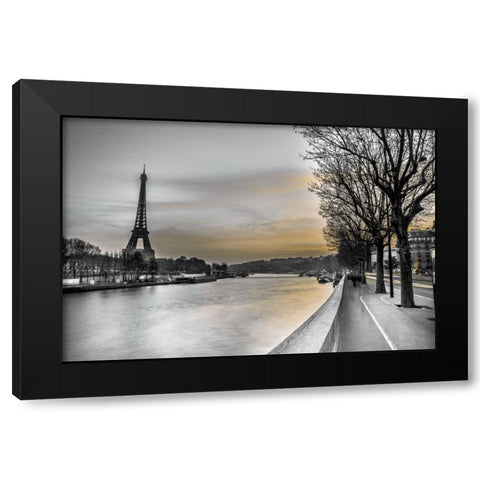 River Seine and The Eiffel Tower Black Modern Wood Framed Art Print by Frank, Assaf