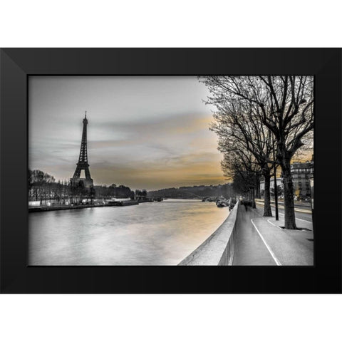 River Seine and The Eiffel Tower Black Modern Wood Framed Art Print by Frank, Assaf