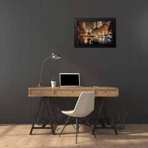Central Park Glow Black Modern Wood Framed Art Print by Frank, Assaf