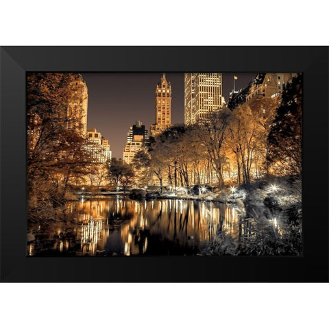 Central Park Glow Black Modern Wood Framed Art Print by Frank, Assaf
