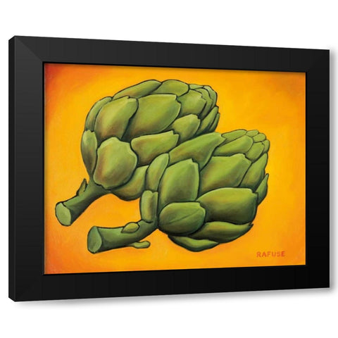 Two Artichokes Black Modern Wood Framed Art Print with Double Matting by Rafuse, Will